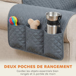 Housse de Canapé Protecteur de Meubles 3 Places Imperméable Anti-glisse avec Poches de Rangement Gris