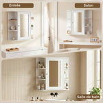 Armoire Murale avec Miroir Salle de Bain Meuble Miroir avec Rangement Toilettes 1 Porte + étagères latérales