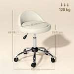 Tabouret à roulettes tabouret de travail pivotant 360° hauteur réglable 53-73 cm revêtement synthétique blanc