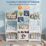 Kinderbücherregal mit 3 Ebenen, Kinderregal mit Stoffschublade, 93 x 30 x 76 cm, Weiß
