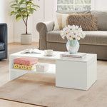 Table basse rectangulaire, table d'appoint plateau coulissant, rangement caché, étagère ouverte, 110 x 52 x 36 cm, blanc