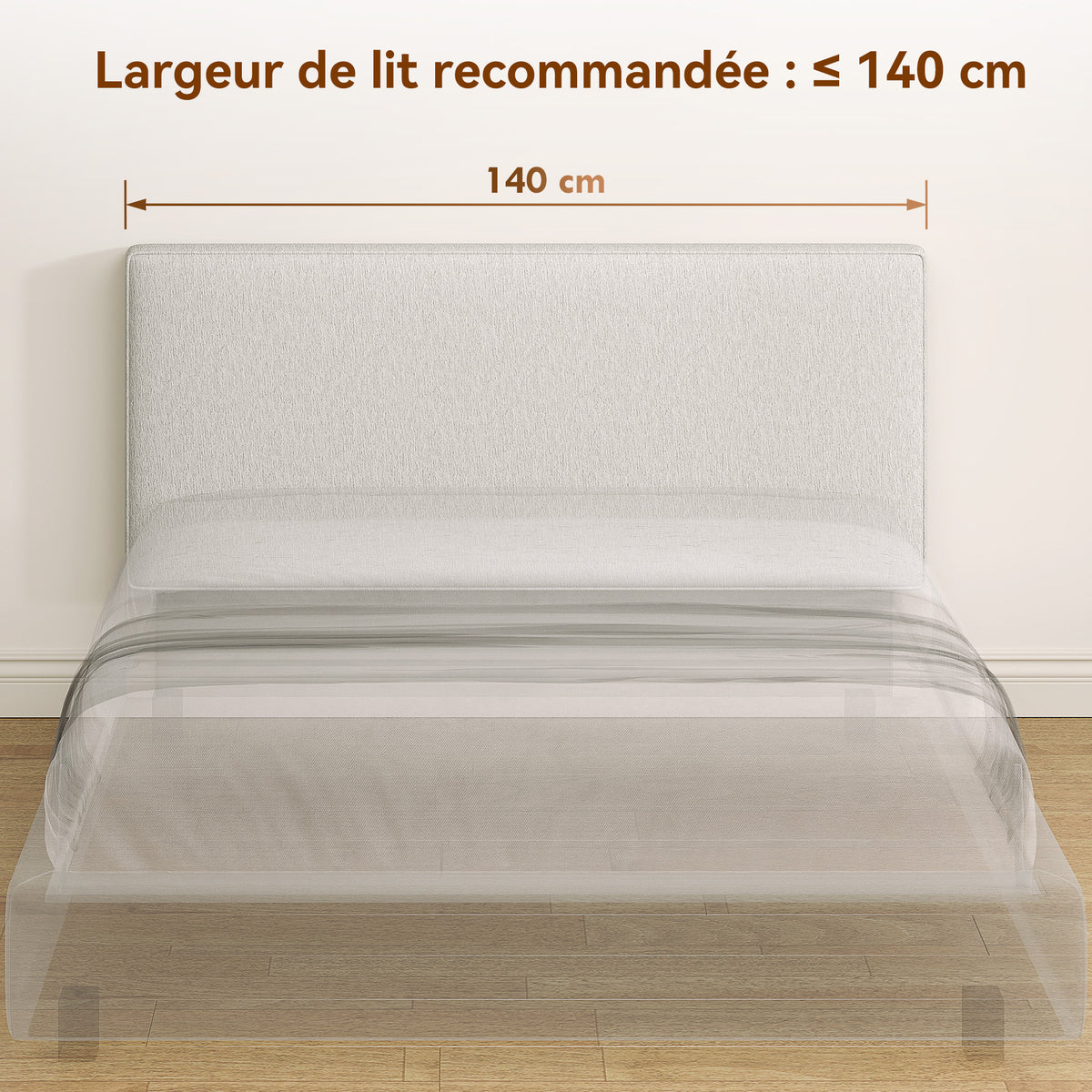 Tête de lit murale en lin, 140 x 60 cm, tête de lit suspendue rembourrée pour chambre à coucher, crème