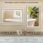 Miroir salle de bain avec éclairage 90 x 60 cm, miroir LED mural, anti-buée, 3 couleurs lumière, dimmable, noir