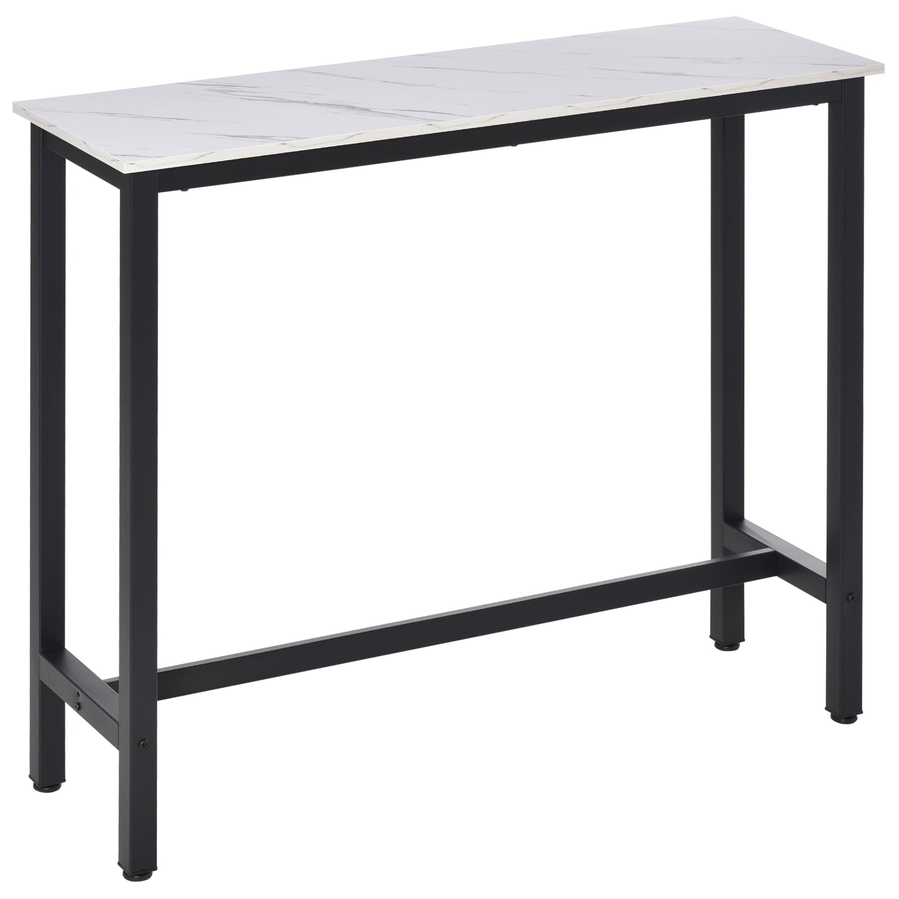 Table de Bar Table Haute de Cuisine Mange-debout - dim. 120L x 40l x 100H cm - châssis piètement Acier, Plateau Aspect marbre Blanc