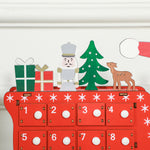Calendrier de l'Avent à remplir en bois, décoration de Noël avec 24 tiroirs, Père Noël et traîneau, 22,5x8x36cm, rouge