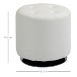 Repose pied salon pivotant à 360°, ottoman rond rembourré en PU avec base en acier, Ø 45,5 x 44,5 cm, blanc