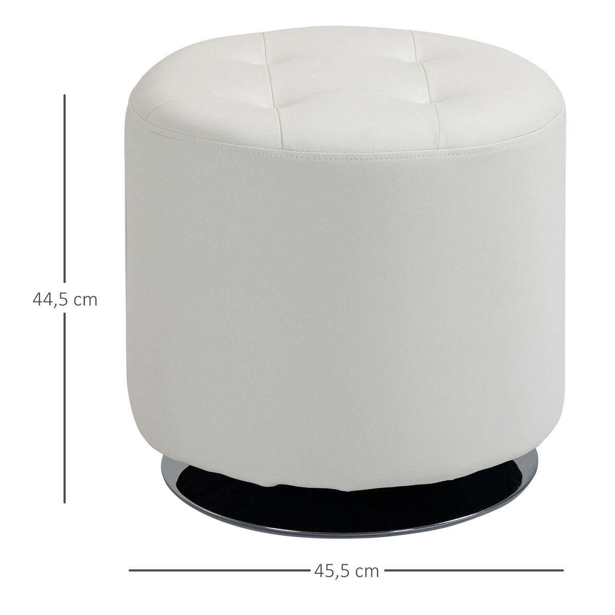Repose pied salon pivotant à 360°, ottoman rond rembourré en PU avec base en acier, Ø 45,5 x 44,5 cm, blanc