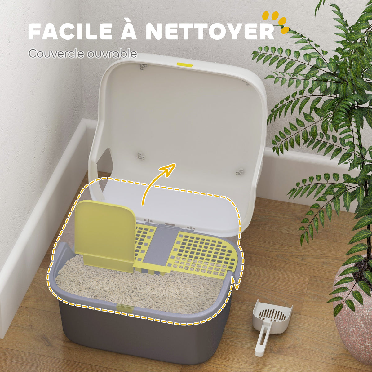 Bac à litière pour chat maison de toilette pour chat couvercle supérieur verrouillable et ouvrable 50 x 50 x 39 cm crème