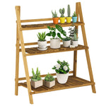 Étagère à plantes en bois forme pyramidale échelle pliante avec 3 étagères 80 x 37 x 93 cm marron