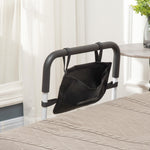 Sponda letto con piedini, protezione regolabile in 5 altezze, tasca portaoggetti, 52 x 85-95 x 71-102 cm, bianco nero