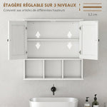 Armoire murale de salle de bain, meuble de rangement avec 2 portes, étagère réglable et compartiments ouverts, blanc