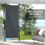 Store manuel rétractable sur pied longueur réglable manivelle installation sans perçage métal alu. polyester gris foncé