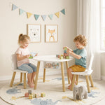 Table enfant avec chaise, ensemble table et 2 chaises en bois avec sac de rangement pour dessiner, jouer, étudier, blanc