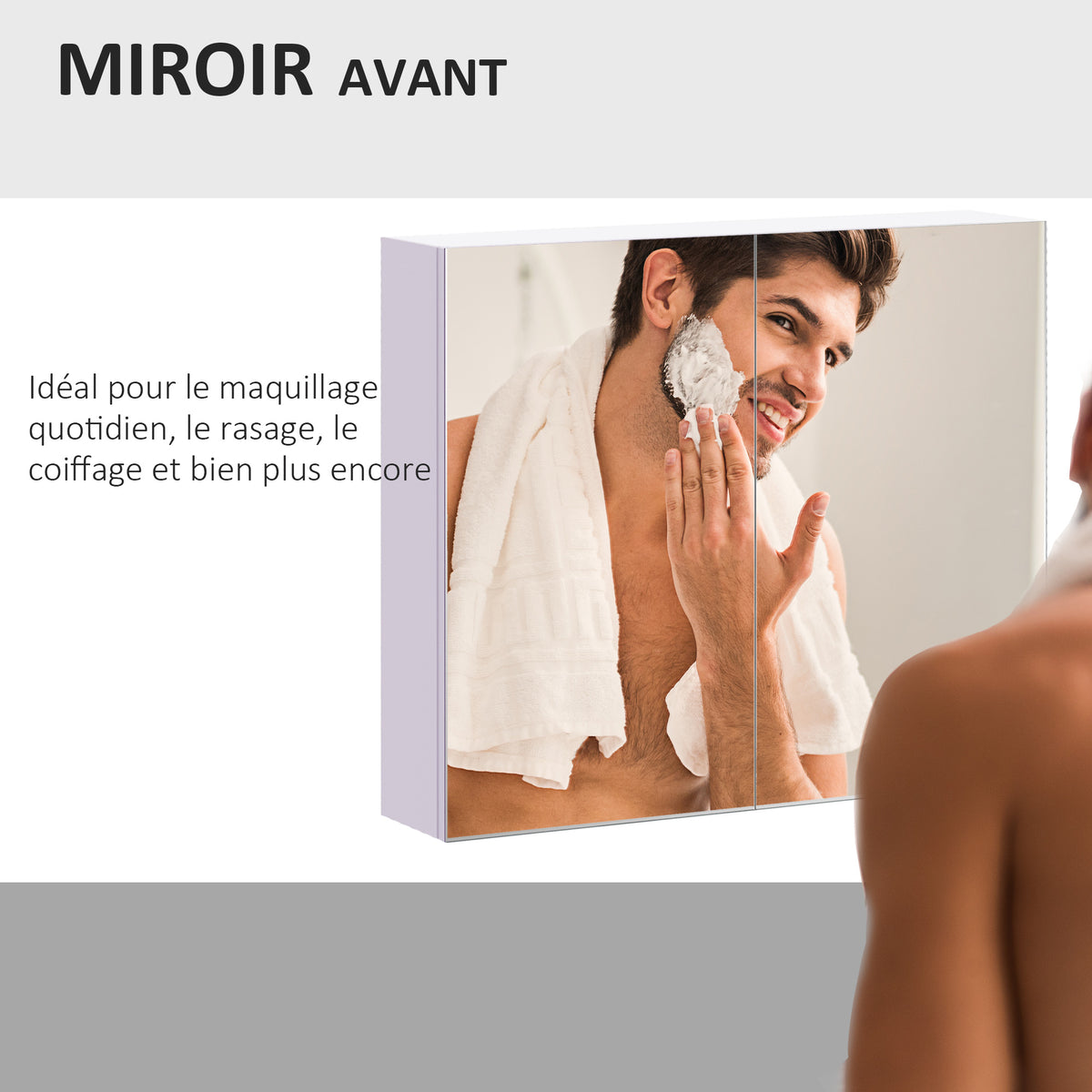 Armoire murale salle de bain avec miroir 70 x 60 cm avec étagère réglable, miroir salle de bain avec rangement, blanc