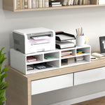 Organiseur bureau aspect blanc avec 3 compartiments fournitures support d'imprimante 47 x 40 x 22,5 cm