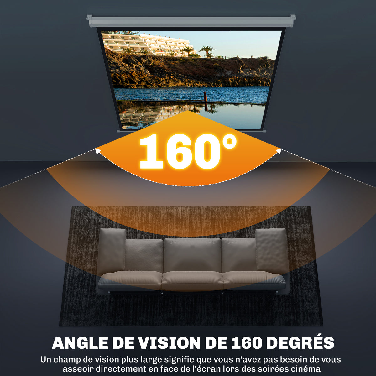 Écran de projection TV et Home Cinema de 85 Pouces vidéo projecteur 1:1 4K HD, 162,5 x 8 x 162 cm