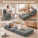 Fauteuil Convertible 1 Place 95 x 220 cm avec 2 Oreillers, Siège Épais, Fauteuil-Lit Chauffeuse 3 en 1, Gris Clair