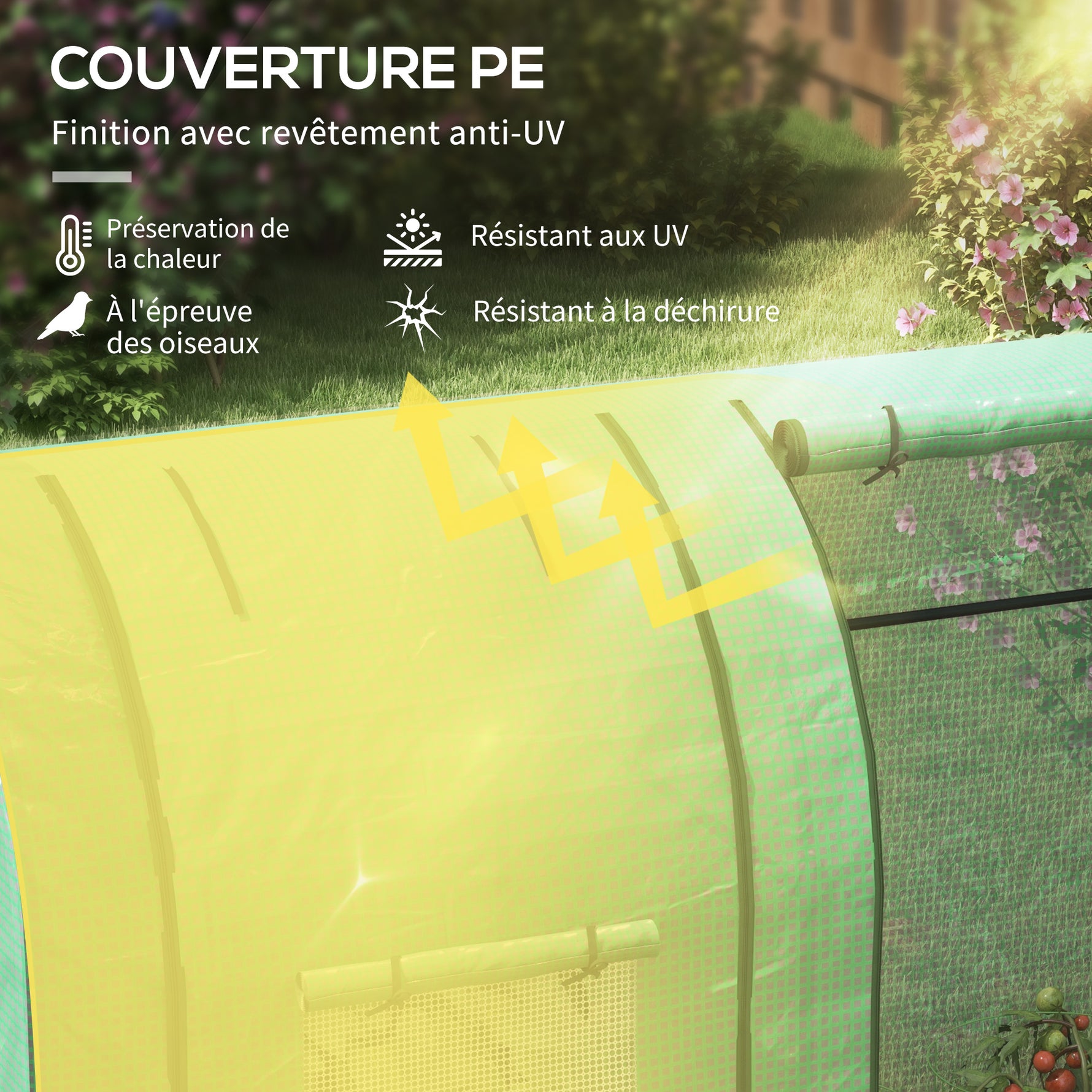 Serre de jardin 1,8 m² dim. 1,85L x 0,9l x 1,5H m 2 Portes zippées déroulantes 4 fenêtres enroulables Acier PE Vert