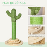 Arbre à chat griffoir forme de cactus en sisal naturel pompon suspendu et plateforme de jeu boules Ø 32 x 60 cm vert-4