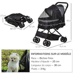 Poussette pour chien animaux de compagnie pliable 4 roues EVA guidon réglable panier 76,5 x 52 x 95 cm
