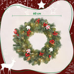 Couronne de Noël lumineuse 60 cm avec 50 LED, minuterie, 146 pointes, pommes de pin, baies, boules décoratives, vert