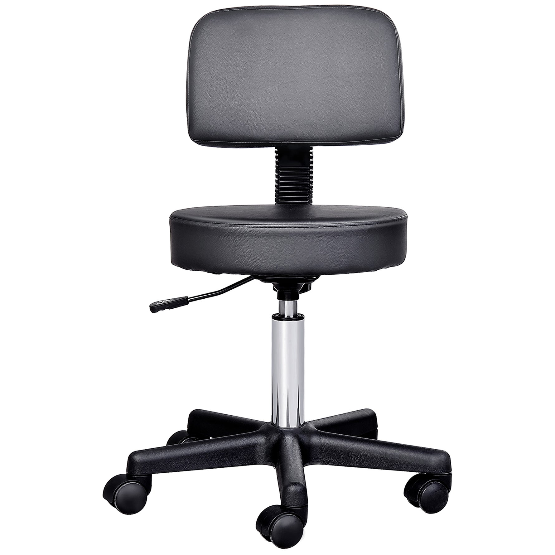 Tabouret massage a roulettes reglable en hauteur pivotant avec dossier ergonomique noir