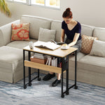 Bureau pliable sur roulettes 80 x 50 cm avec étagère et sac de rangement, chêne