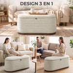Moderne ovale opbergbank van chenillestof, voetenbank met opbergruimte, belastbaar tot 220 kg, 91 x 40,5 x 45 cm, beige