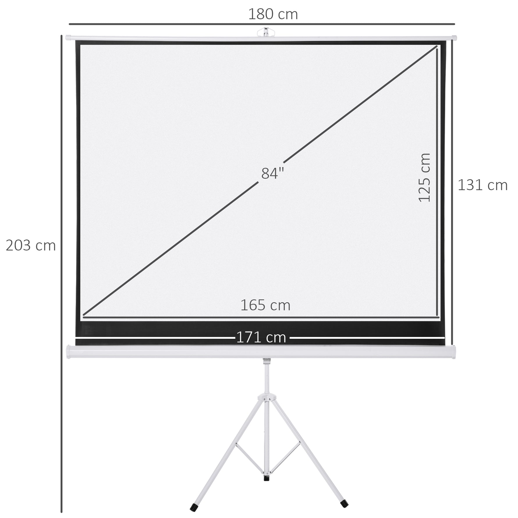 Écran de Projection avec Trépied Pliable 84 Pouces 4K HD 4:3, 180L cm, Écran Vidéoprojecteur, Hauteur Réglable, Angle de Vision 160°, pour Home Cinéma, Films en Intérieur/Extérieur, Blanc