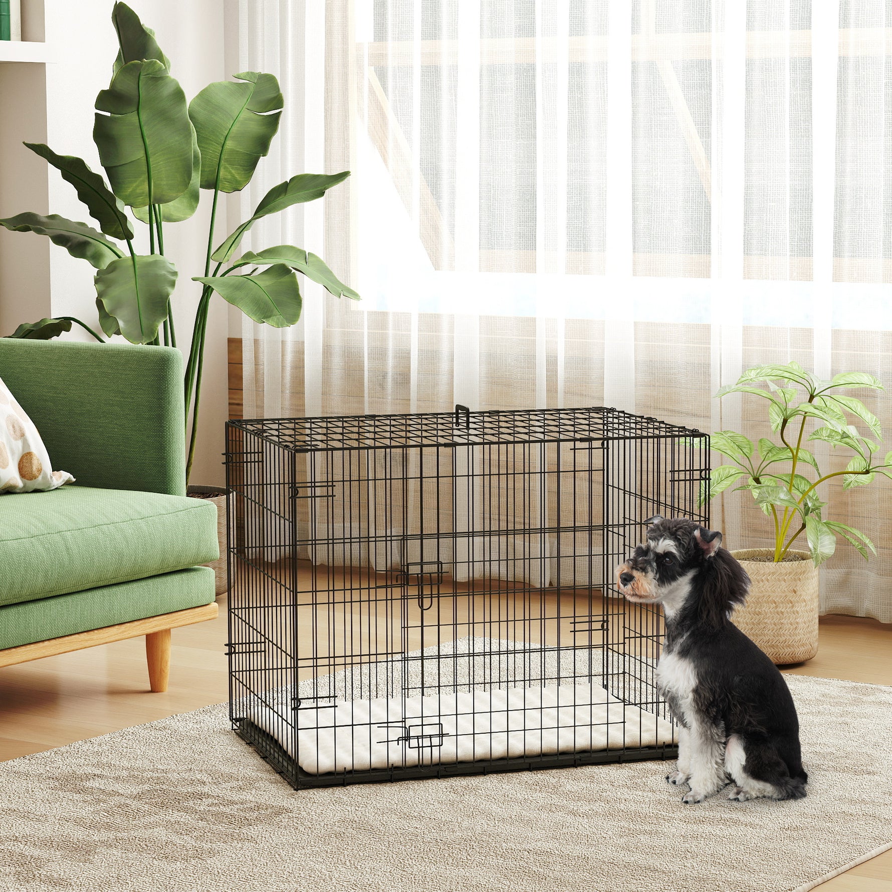 Cage pour chien cage de transport pour chien pliable avec 2 portes plateau amovible coussin lavable 75x48,5x53cm noir