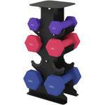 Lot 3 haltères hexagonaux avec support, 2 x 1kg, 2 x 3kg, 2 x 5kg, poignées antidérapantes, fitness à domicile