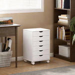 Caisson de Bureau Mobile avec 6 Tiroirs Silencieux, Caisson de Rangement sur Roulettes,  40 x 35 x 63 cm, Blanc