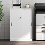 Armoire de Bureau 2 Portes coulissantes verrouillables dim. 80L x 40l x 120H cm 2 étagères en Bois Blanc