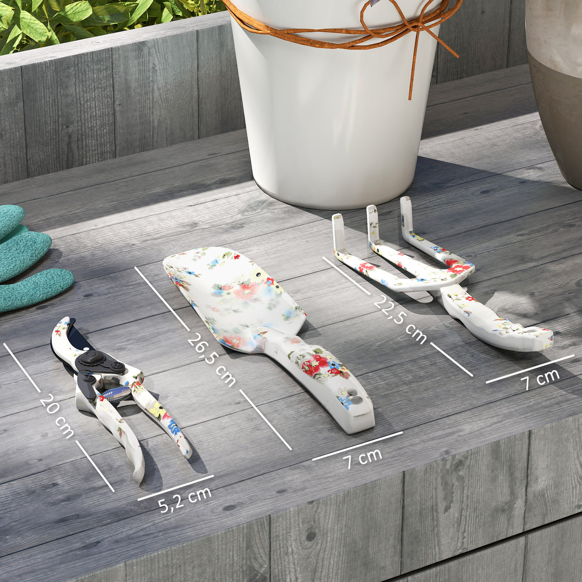 Ensemble d'outils de jardinage 3 pièces en aluminium avec sécateur, truelle de jardin, râteau à main, idéal pour taille