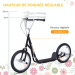 Trottinette patinette Grandes Roues pneumatiques Ø 41 cm Hauteur Guidon réglable béquille pegs Inclus Acier Noir