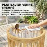 Ensemble Bistro Salon de Balcon 3 Pièces 2 Fauteuils Confortables et Table en Verre Trempé Coussins Déhoussables Beige
