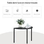 Table de jardin demi cercle - table de balcon demi lune - 100L x 50l x 74H cm résine tressée 4 fils imitation