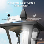 Lampadaire solaire extérieur avec jardinière, lampadaire sur pied étanche, hauteur 160cm, pour jardin, cour, allée, noir