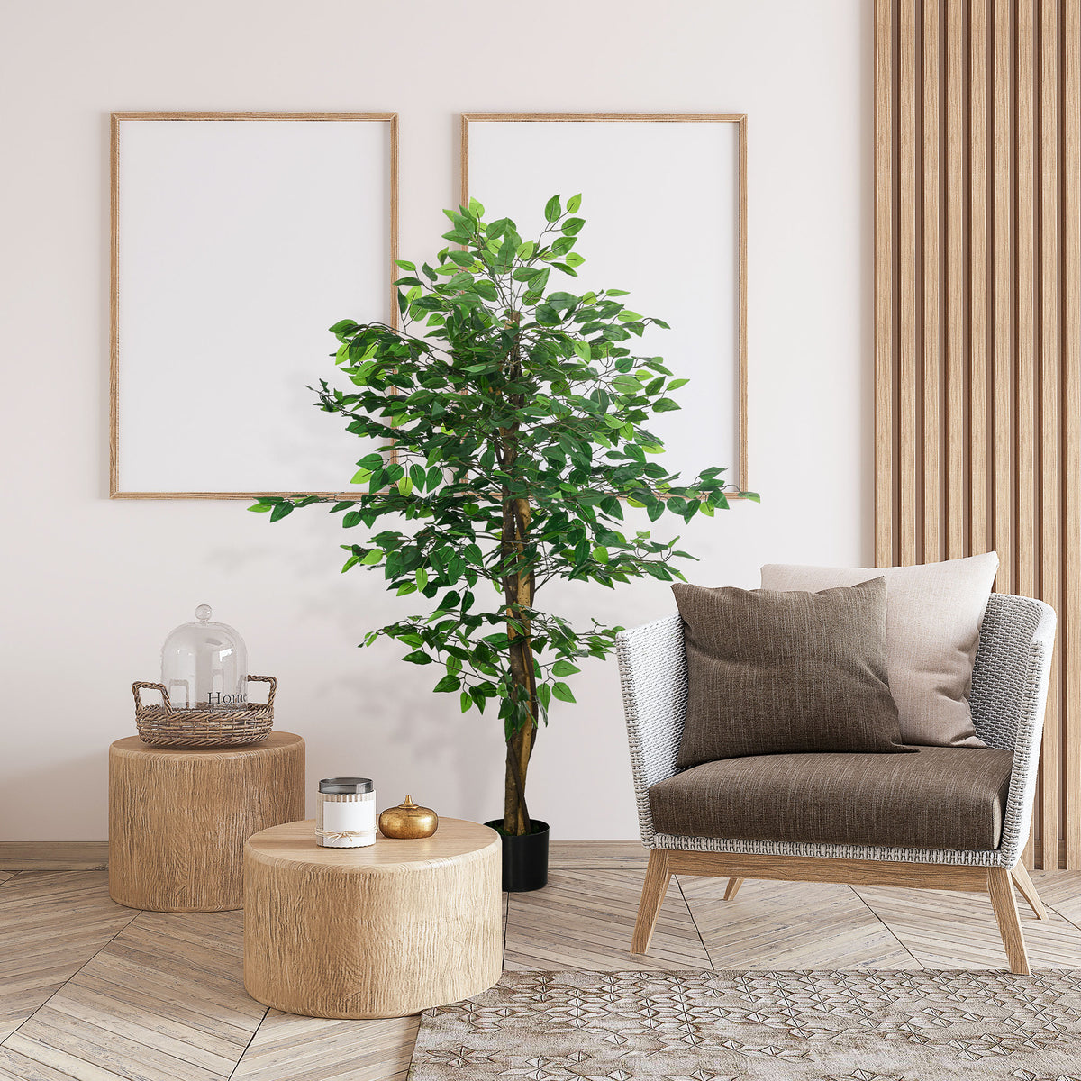 Plante artificielle ficus hauteur 1,50 m tronc branches liane lichen feuilles grand réalisme pot inclus vert