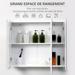 Armoire murale de salle de bain avec 3 portes miroir et étagères réglables en MDF Blanc dim. 70L x 15l x 60H cm