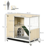 Cage à lapin clapier sur roulettes toit ouvrant plates-formes avec plateau amovible 78 x 52,5 x 76,5 cm naturel