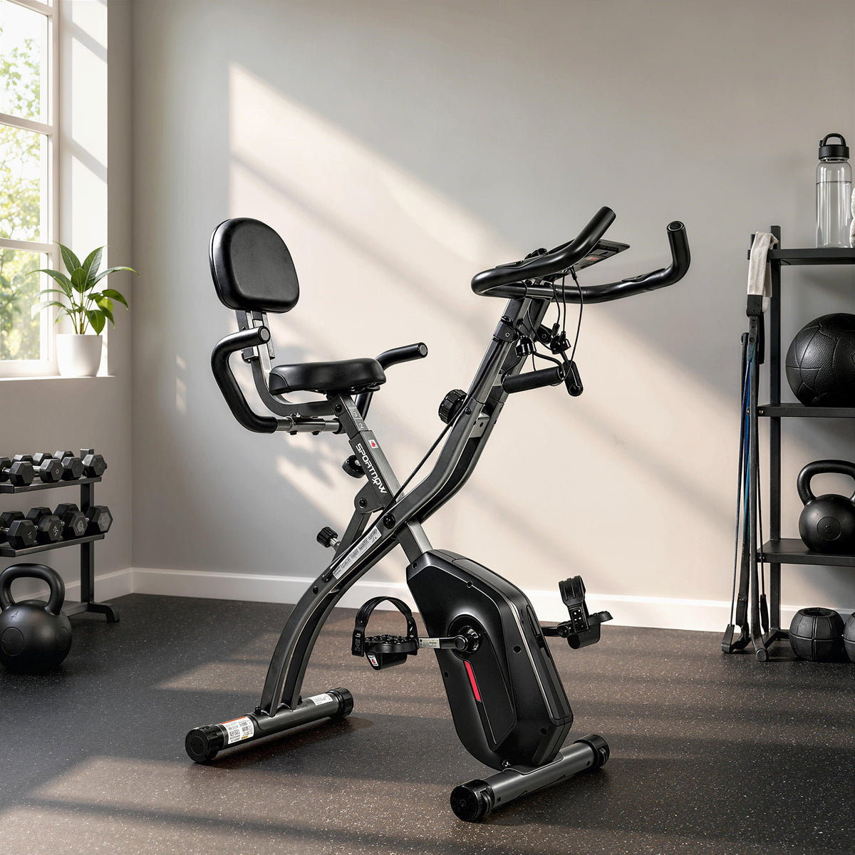 Vélo d'Appartement Pliable Vélo de Fitness 4 en 1 Silencieux Connecté Kinomap Bluetooth et Zwift 105x53,5x109cm Noir