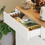 Buffet cuisine meuble cuisine rangement haut avec lumière LED RGB, plan de travail, 6 portes, 2 tiroirs, blanc