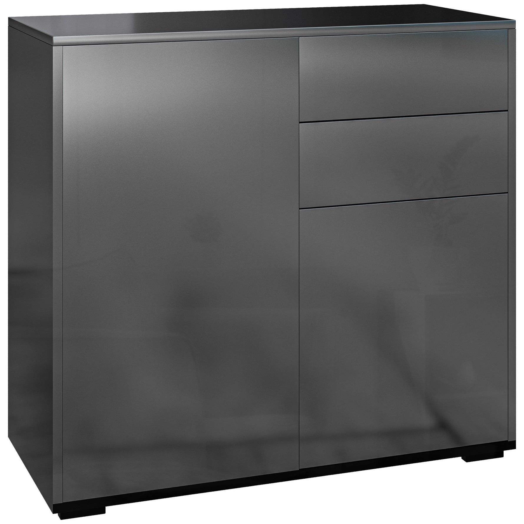 Commode Buffet Meuble de Rangement 2 tiroirs 2 Portes avec étagère 79 x 36 x 74 cm noir brillant