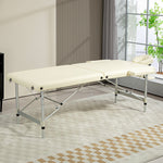 Draagbare opvouwbare massagetafel + draagtas max. belasting 225 kg in hoogte verstelbaar 210 x 90 cm crème