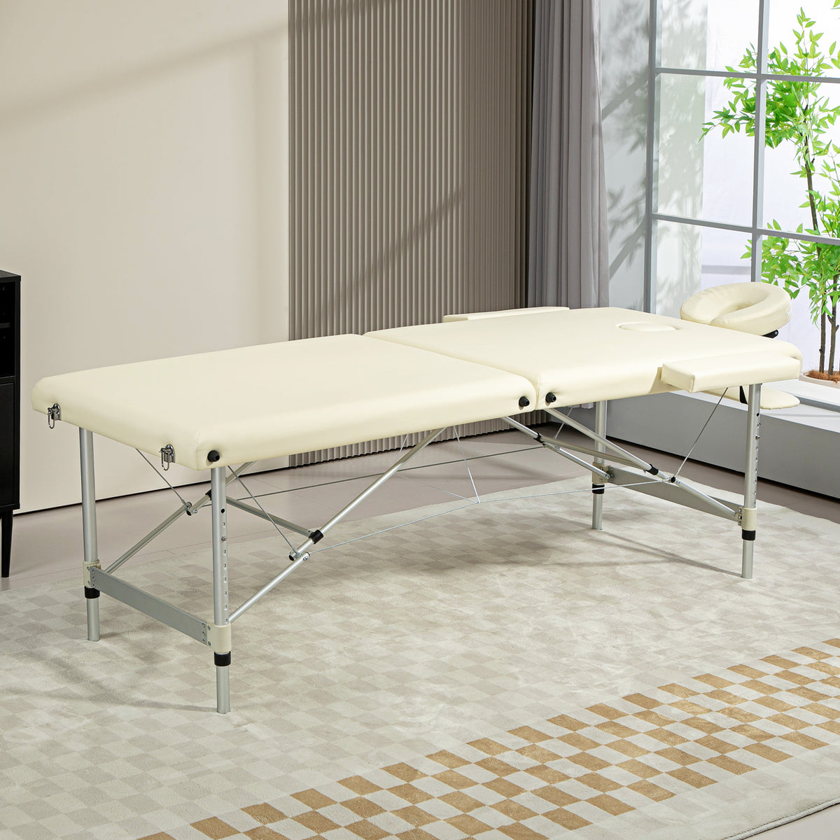 Draagbare opvouwbare massagetafel + draagtas max. belasting 225 kg in hoogte verstelbaar 210 x 90 cm crème