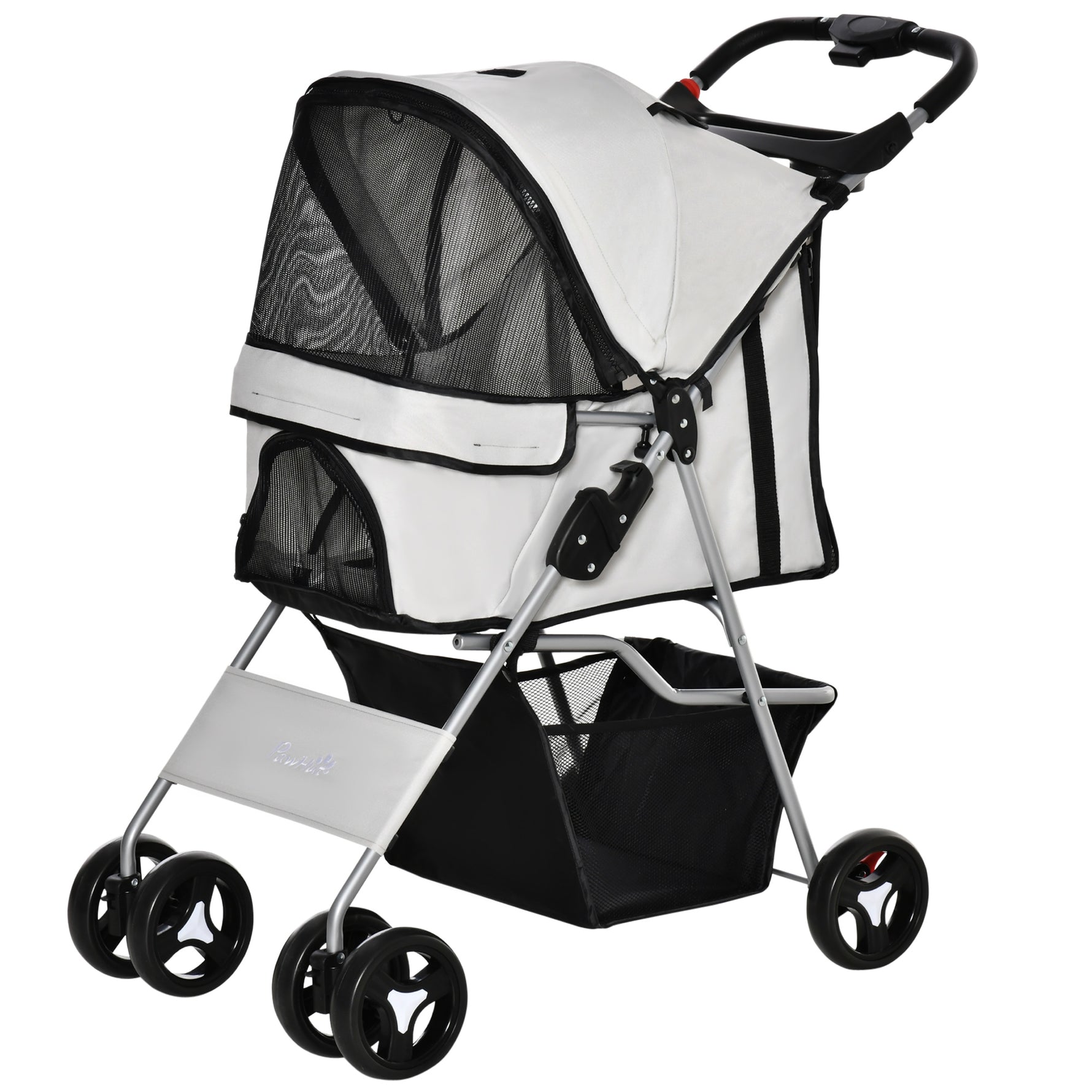 Poussette buggy pour chiens 77L x 45l x 99,5H cm pliable imperméable tissu 600D Oxford 4 roues gris