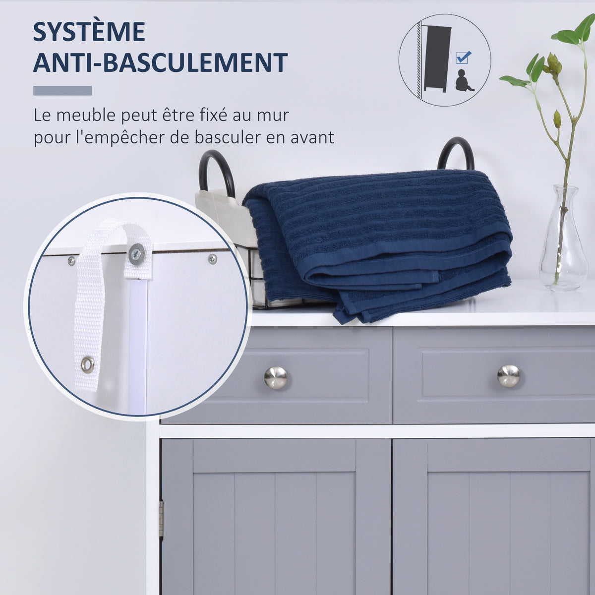 Meuble de salle de bain meuble de rangement 2 tiroirs placard double porte et étagère réglable 60 x 30 x 75 cm gris