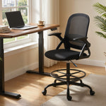 Chaise de bureau en maille, chaise d'ordinateur avec accoudoirs rabattables, hauteur réglable, repose-pieds, noir