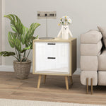 Comodino stretto, tavolino d'appoggio con 2 cassetti silenziosi e gambe in legno massello, 40 x 35 x 50 cm, bianco lucido
